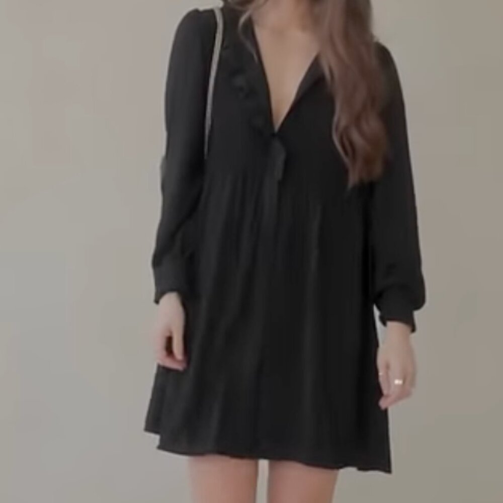 Sézane Camelia Mini Dress Black Size 34 | Paris Chic